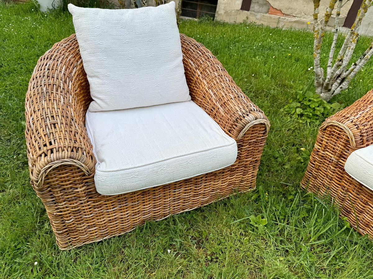 Imposante Paire De Fauteuils Osier-photo-8