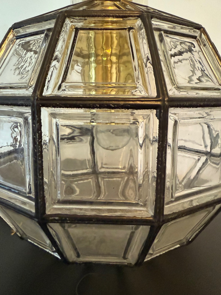 grande suspension verre et laiton par Limbourg circa 1960 Allemagne-photo-1