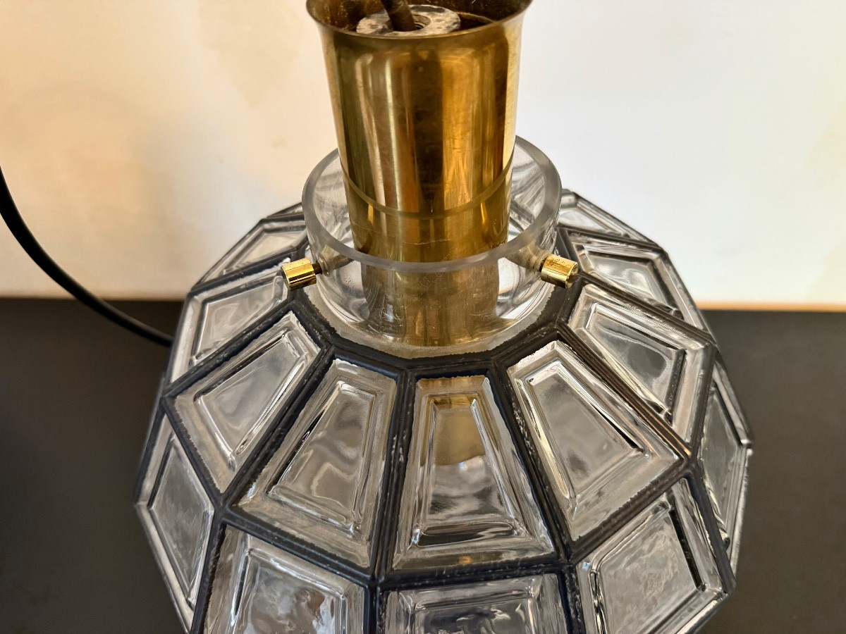 grande suspension verre et laiton par Limbourg circa 1960 Allemagne-photo-2