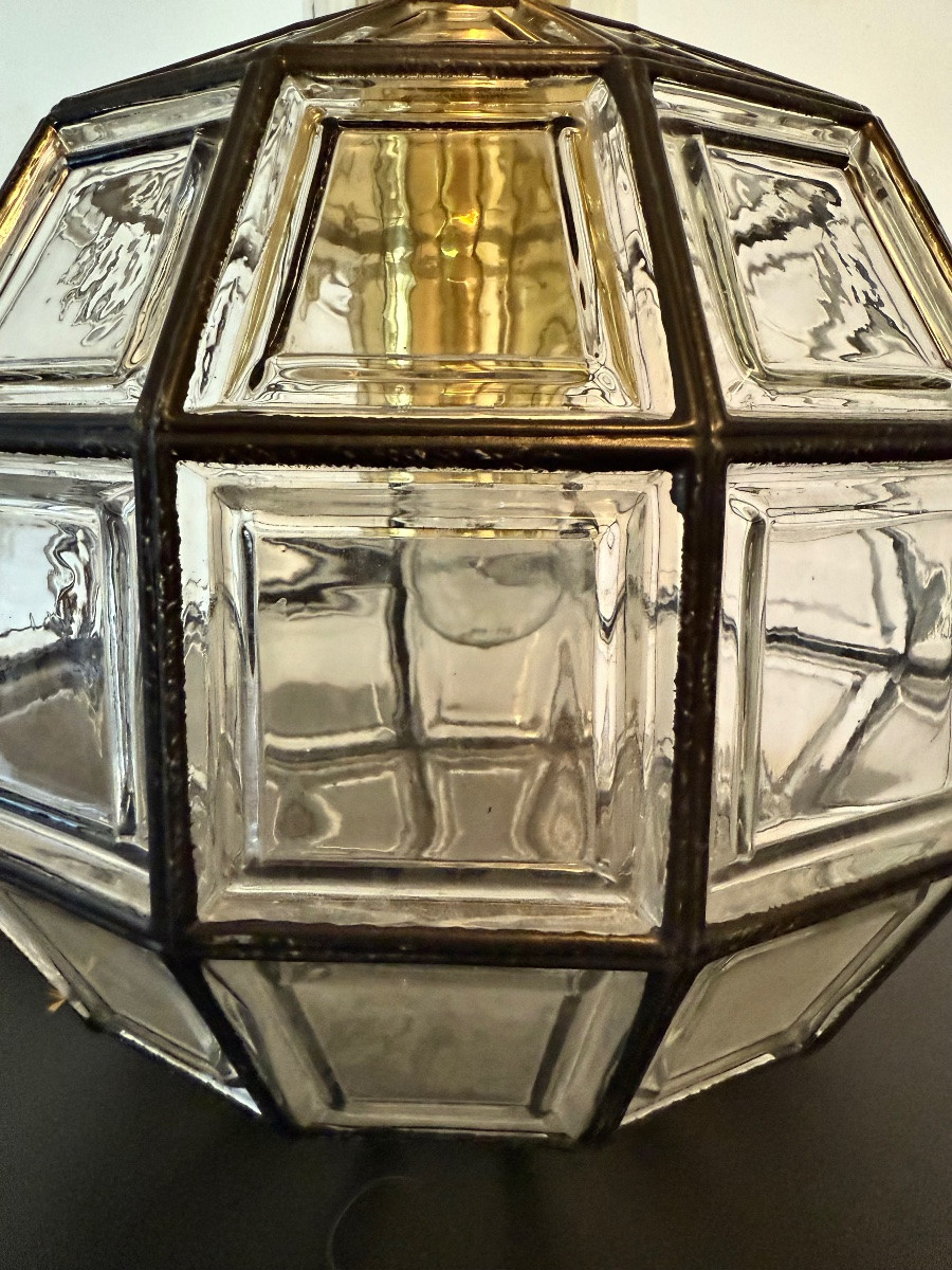 grande suspension verre et laiton par Limbourg circa 1960 Allemagne-photo-3