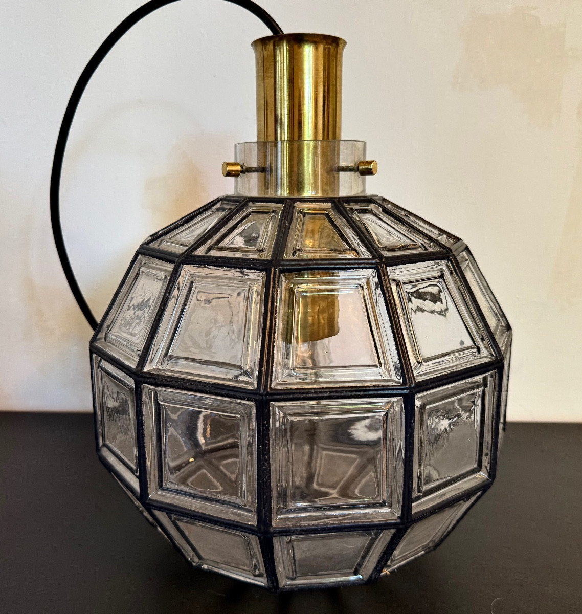 grande suspension verre et laiton par Limbourg circa 1960 Allemagne-photo-5