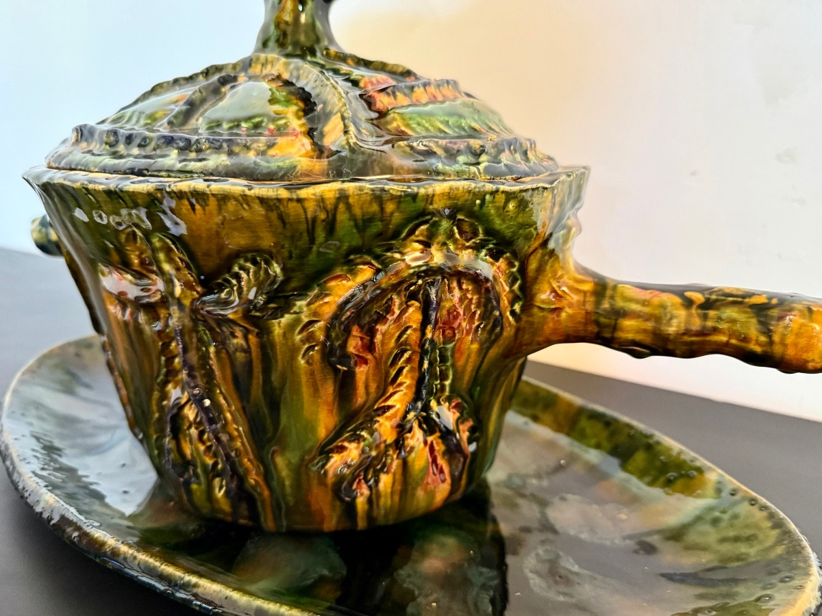 Soup Tureen And Its Dish Signed Gerlou, Unique Piece In Vallauris-photo-6