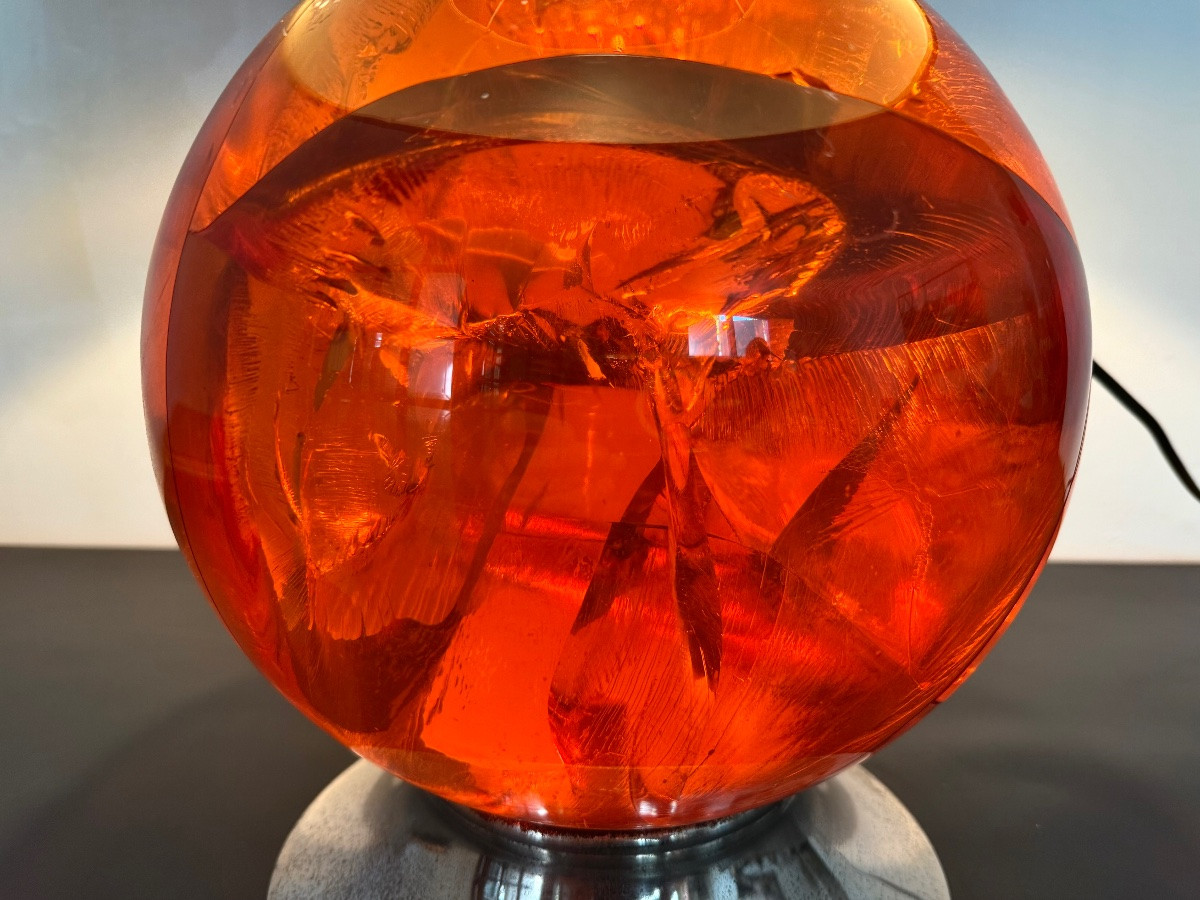 Important Lamp In Fractal Resin And Chrome-plated Steel -photo-3