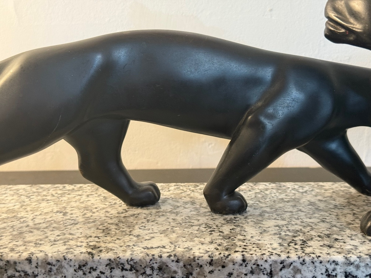 Art Deco Bronze Sculpture Of Two Panthers Lucien Alliot France 1925-photo-1
