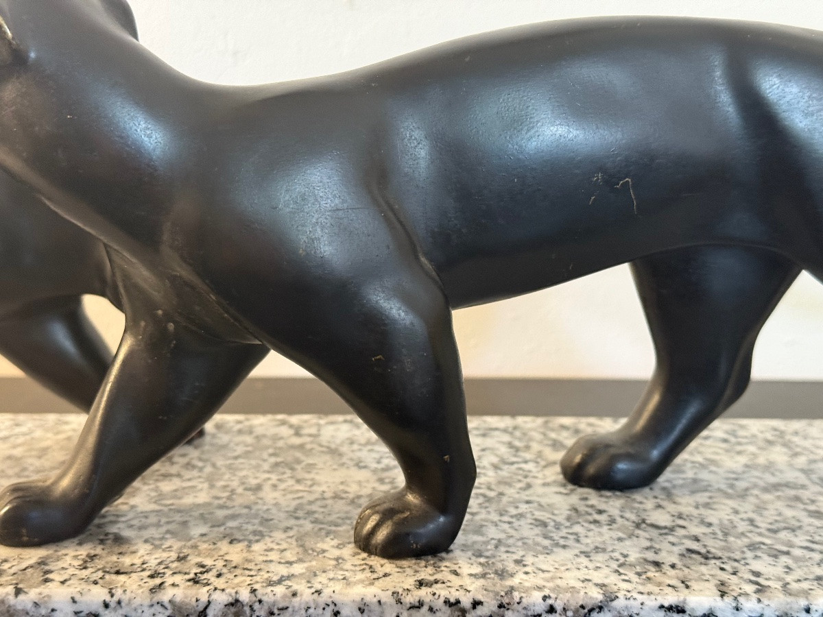 Art Deco Bronze Sculpture Of Two Panthers Lucien Alliot France 1925-photo-3