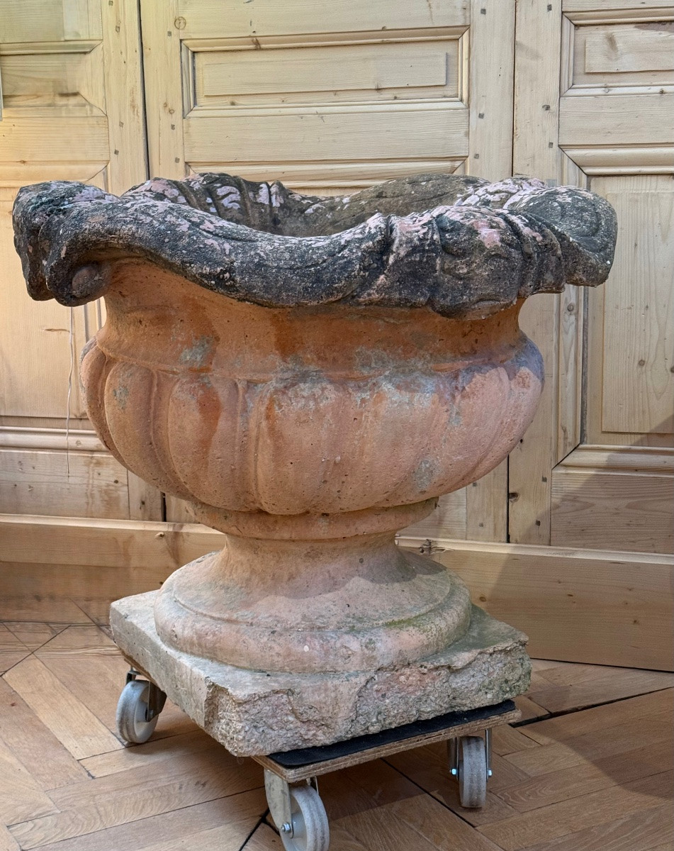 importante paire de cache pot XIX ieme en terre cuite -photo-8