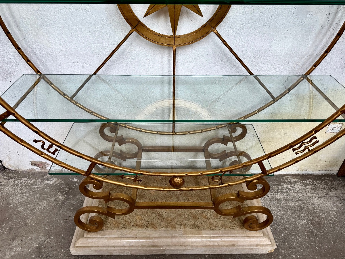Marco Polo Gilded Wrought Iron Shelf, Maison Fournier -photo-4