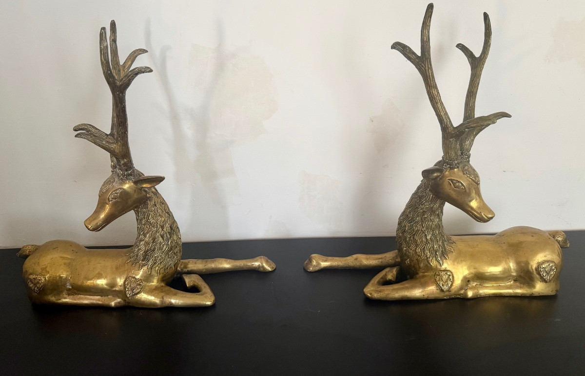 Pair Of Bronze Deer For Jansen Circa 70-photo-2