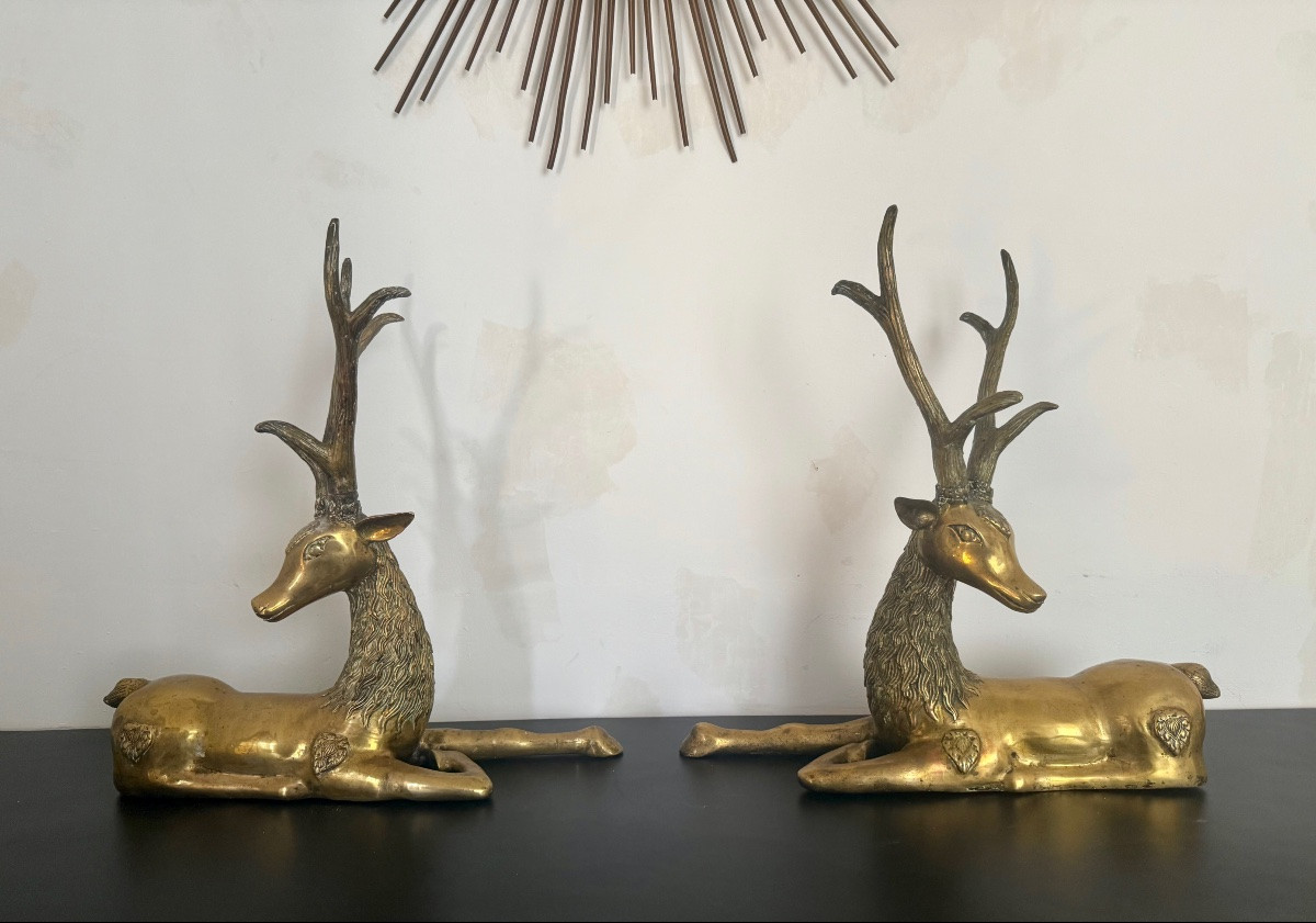 Pair Of Bronze Deer For Jansen Circa 70-photo-1