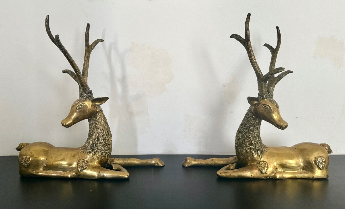 Pair Of Bronze Deer For Jansen Circa 70