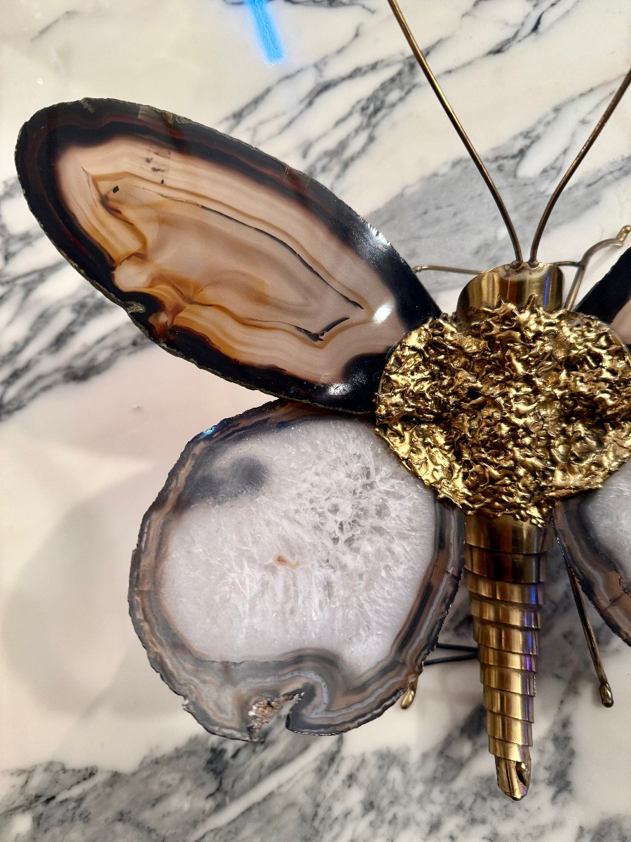 applique papillon avec ailes en trancha d'agate cira 80 crée par Hubert dénia pour honoré Paris-photo-3