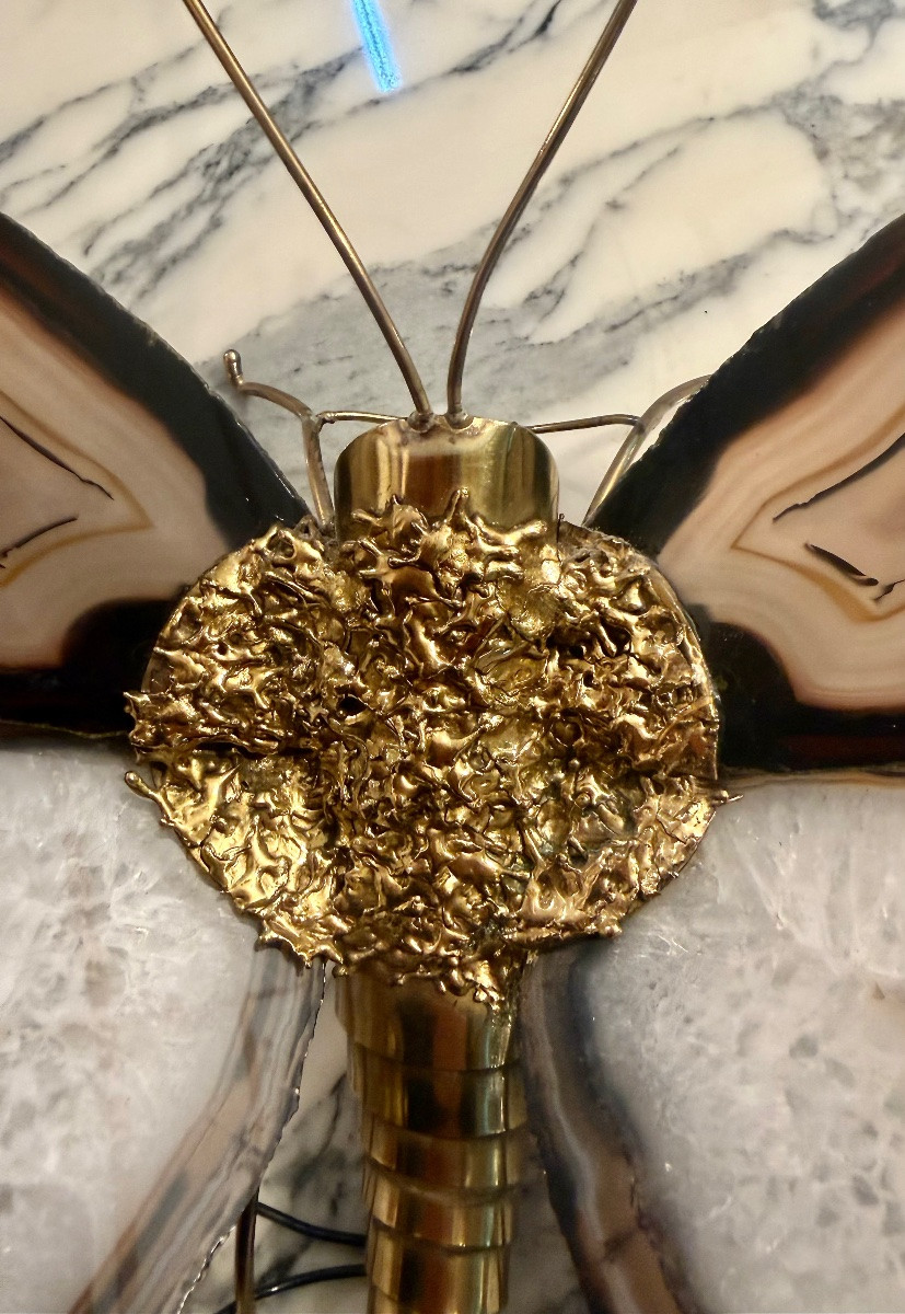 applique papillon avec ailes en trancha d'agate cira 80 crée par Hubert dénia pour honoré Paris-photo-2