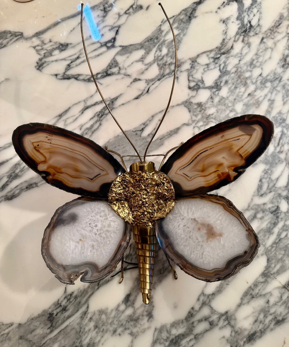 applique papillon avec ailes en trancha d'agate cira 80 crée par Hubert dénia pour honoré Paris-photo-5
