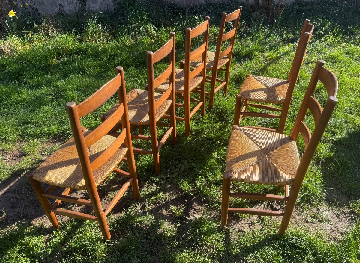 Set Of 6 Straw-seated Chairs -photo-2