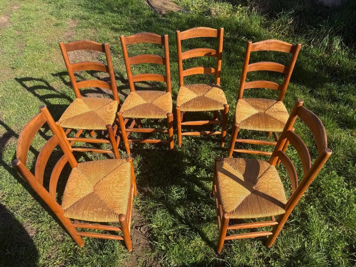 Set Of 6 Straw-seated Chairs -photo-4