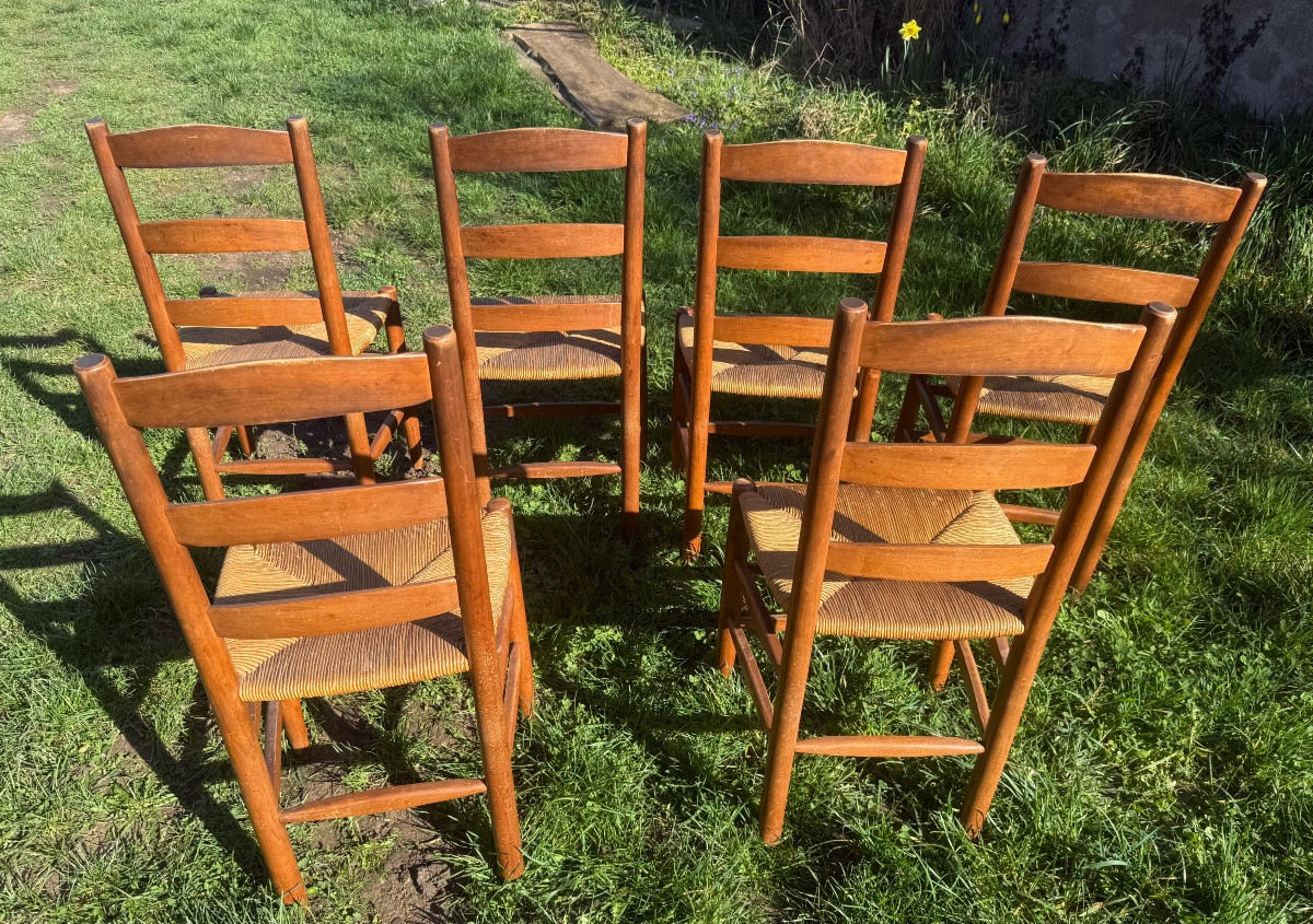 Set Of 6 Straw-seated Chairs -photo-3