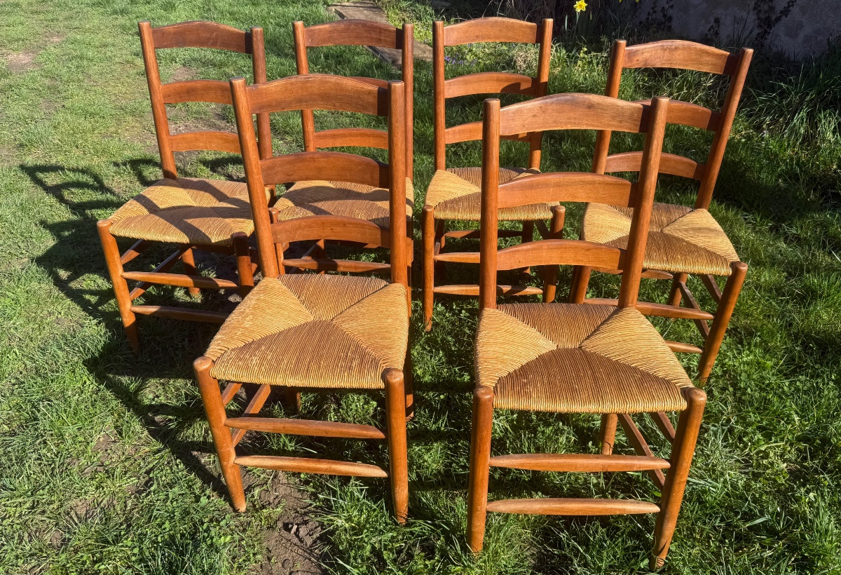 Set Of 6 Straw-seated Chairs 
