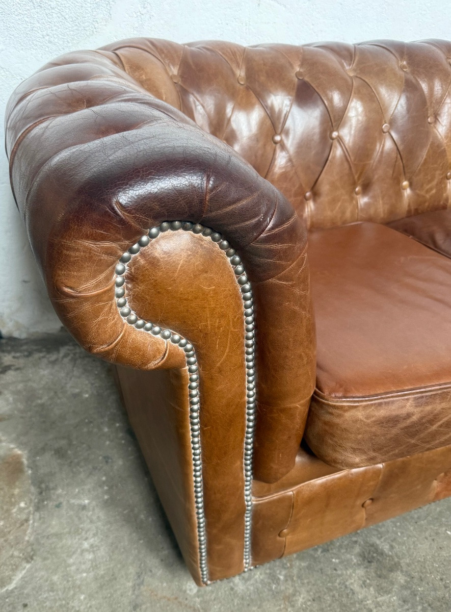 Antique Chesterfield Sofa In Tan Leather -photo-3