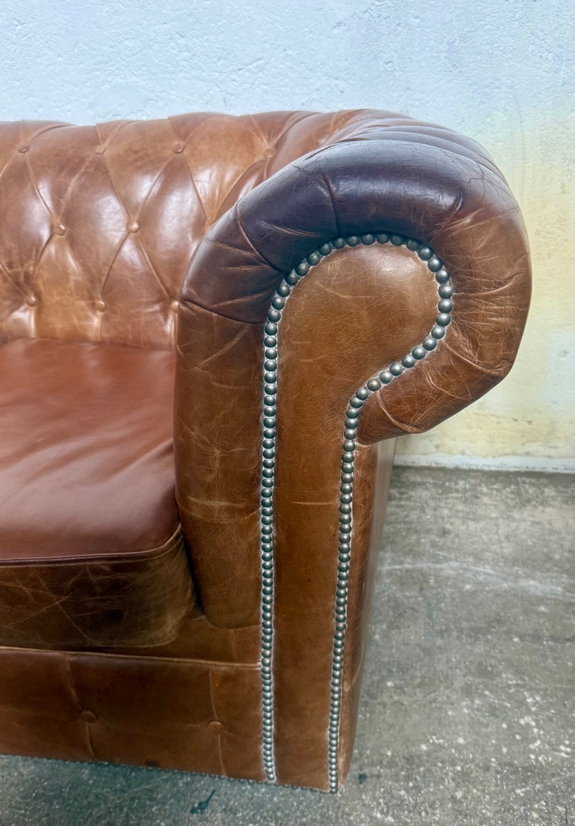 Antique Chesterfield Sofa In Tan Leather -photo-6