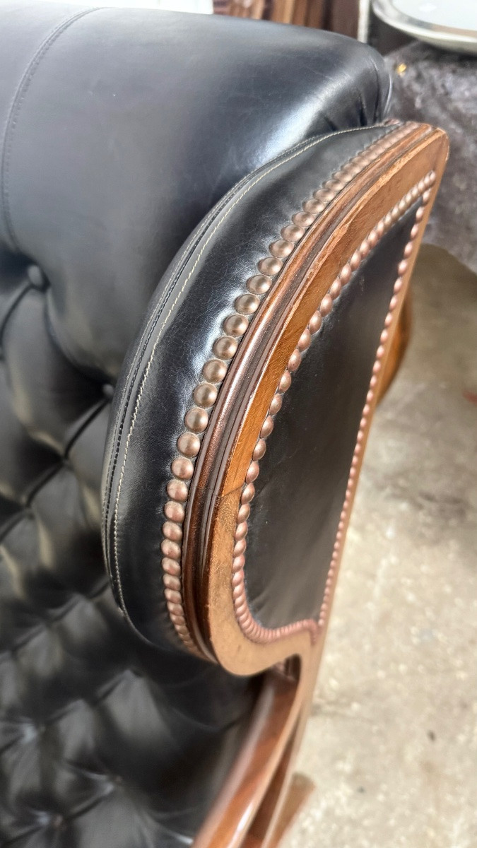 rocking chair et son ottoman cuir noir -photo-2