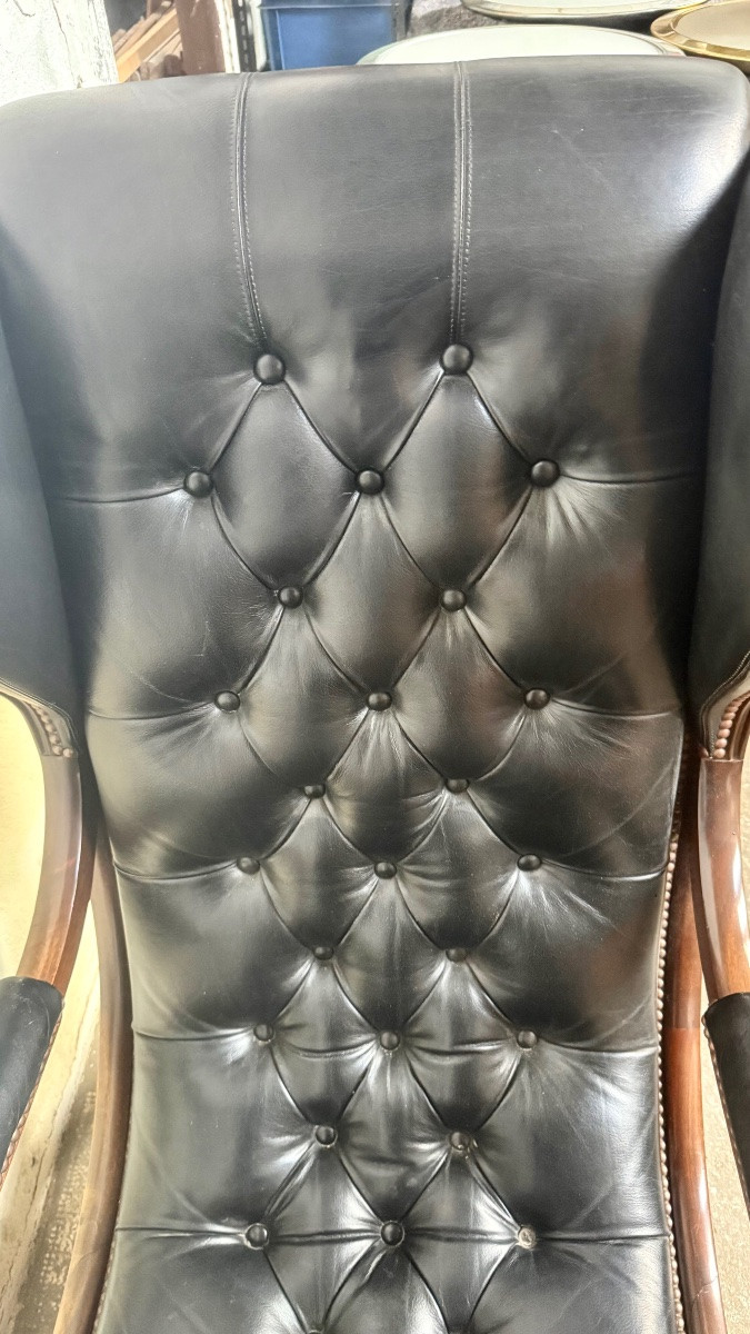 rocking chair et son ottoman cuir noir -photo-3