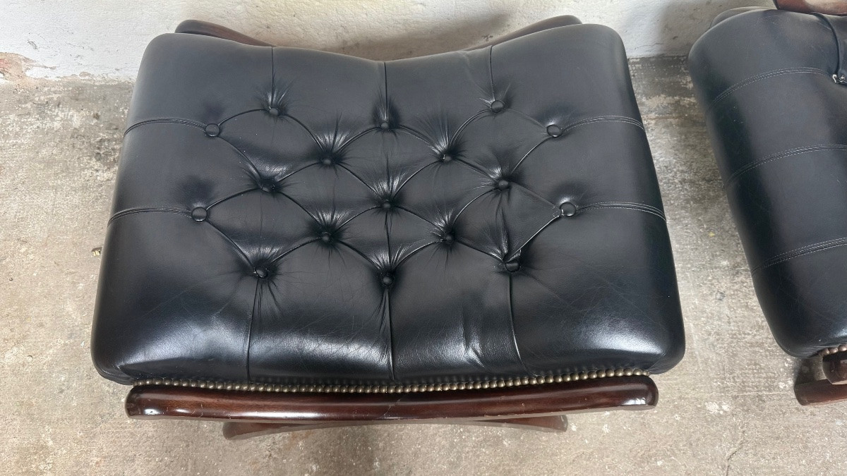 rocking chair et son ottoman cuir noir -photo-4