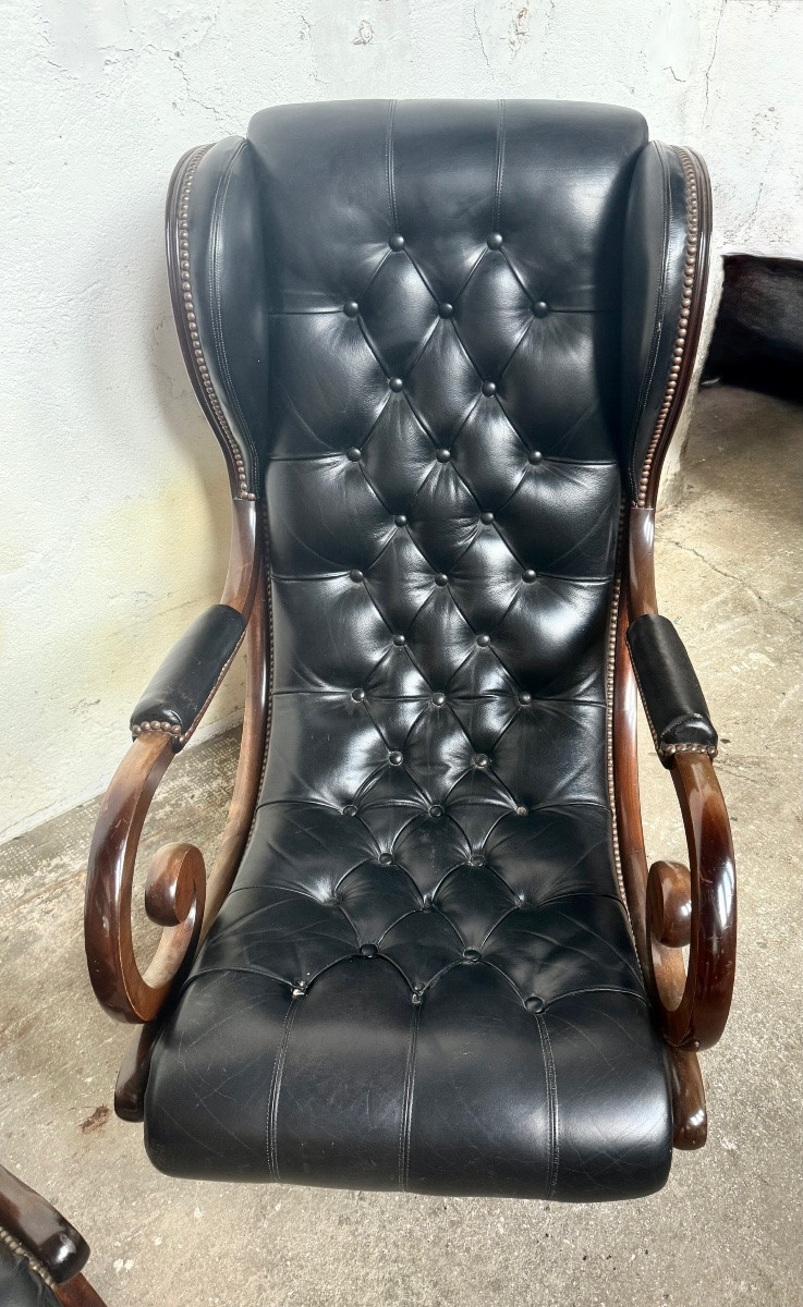 rocking chair et son ottoman cuir noir -photo-2