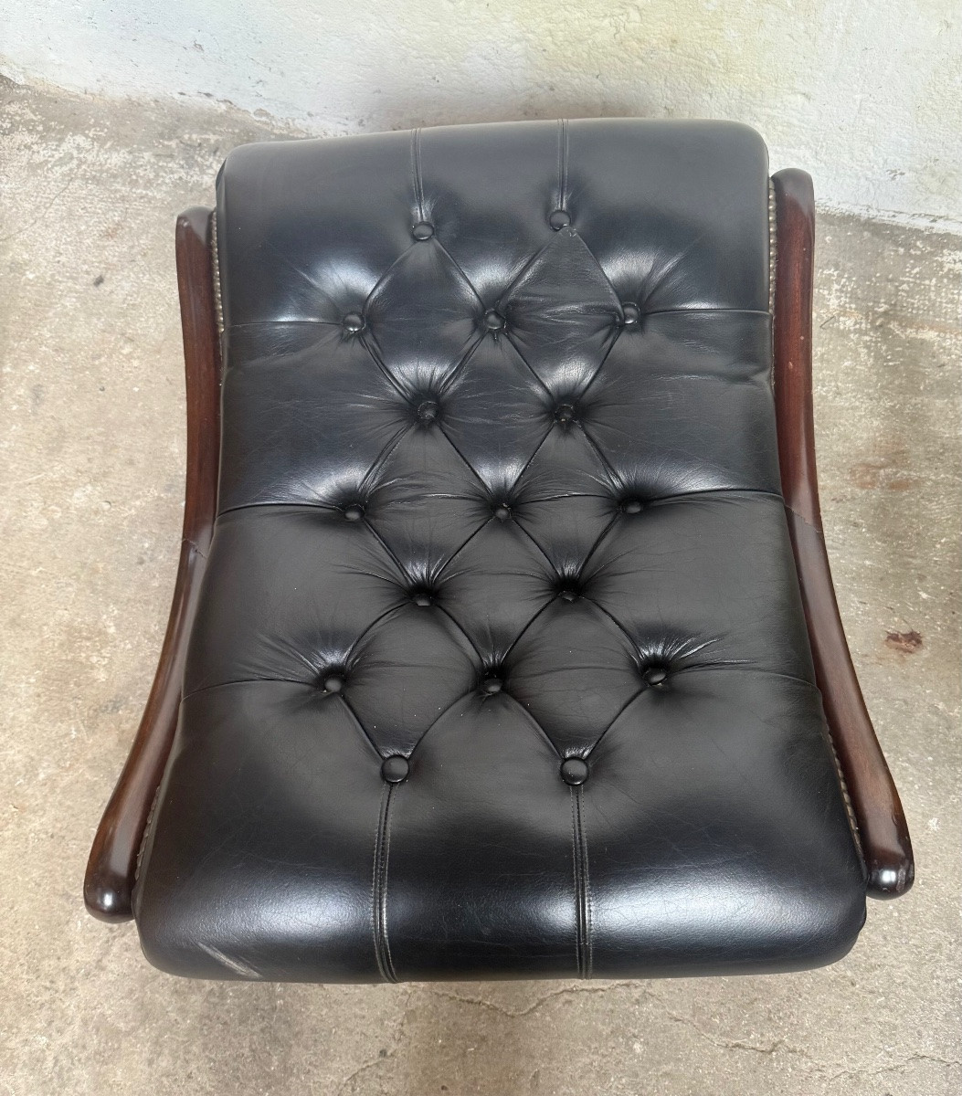 rocking chair et son ottoman cuir noir -photo-7