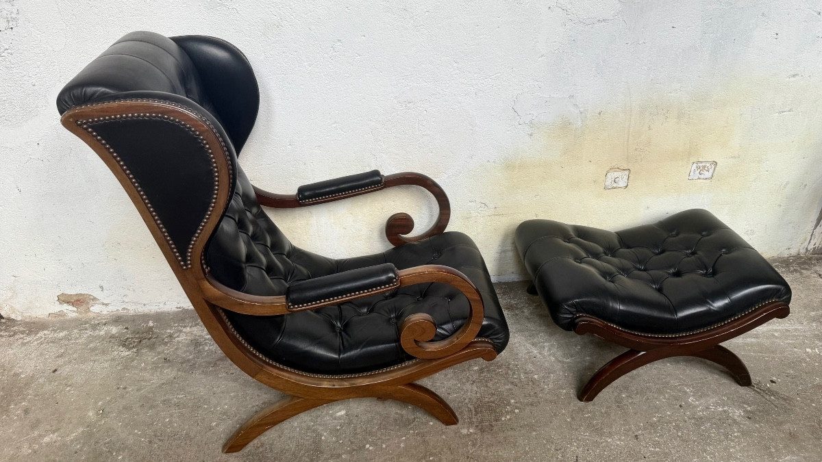rocking chair et son ottoman cuir noir -photo-8