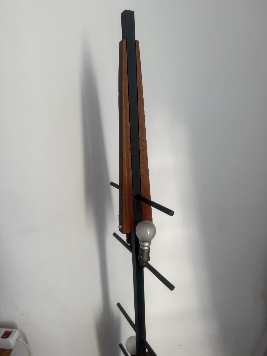Perspex And Wood Floor Lamp With 4 Lights, Circa 1950-photo-1