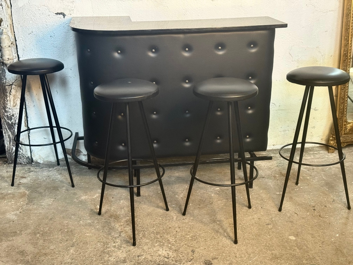 Bar And 4 Stools Circa 60 Attributed To Jacques Adnet-photo-3
