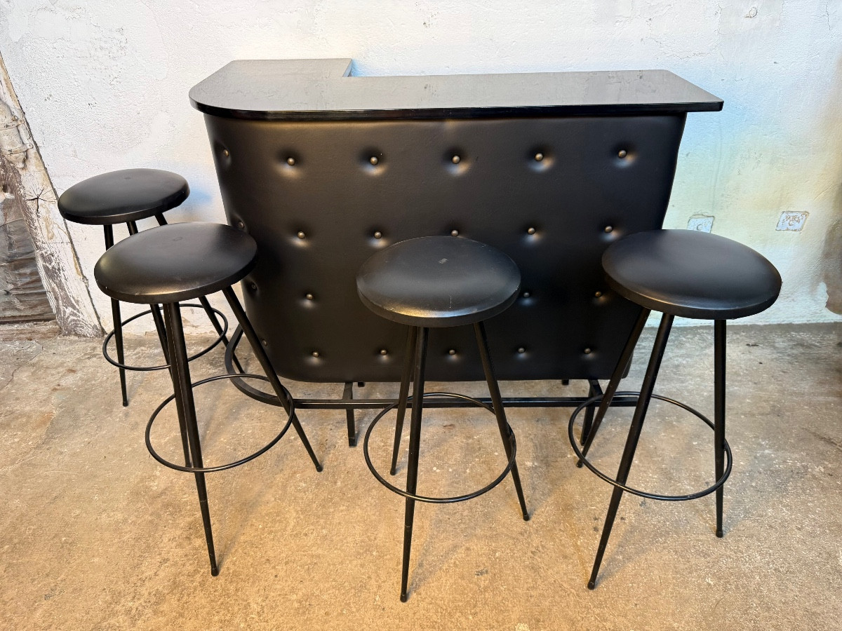 Bar And 4 Stools Circa 60 Attributed To Jacques Adnet