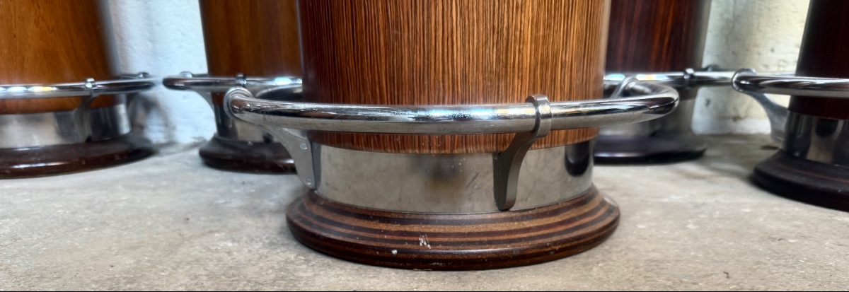Set Of 5 Art Deco Style Stools Rosewood Chrome And Ski-photo-2
