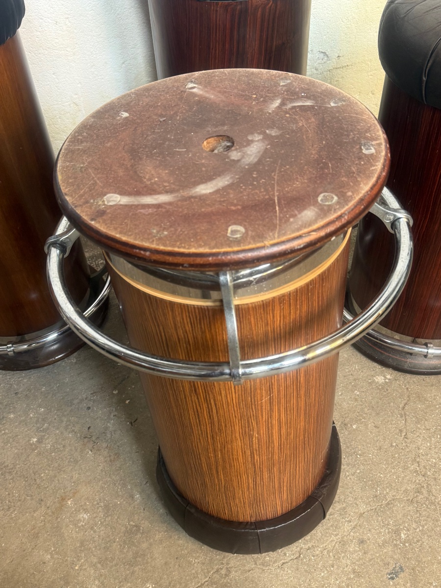 Set Of 5 Art Deco Style Stools Rosewood Chrome And Ski-photo-3