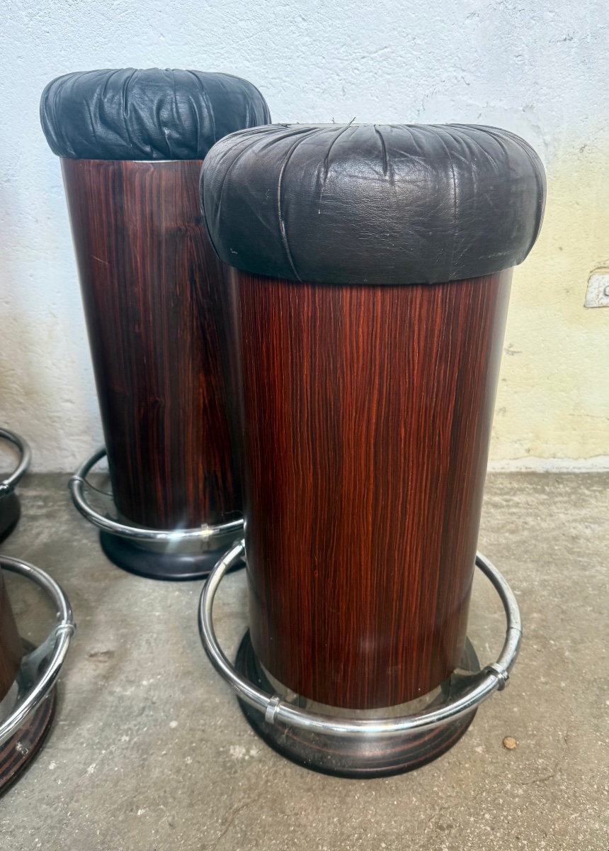 Set Of 5 Art Deco Style Stools Rosewood Chrome And Ski-photo-1