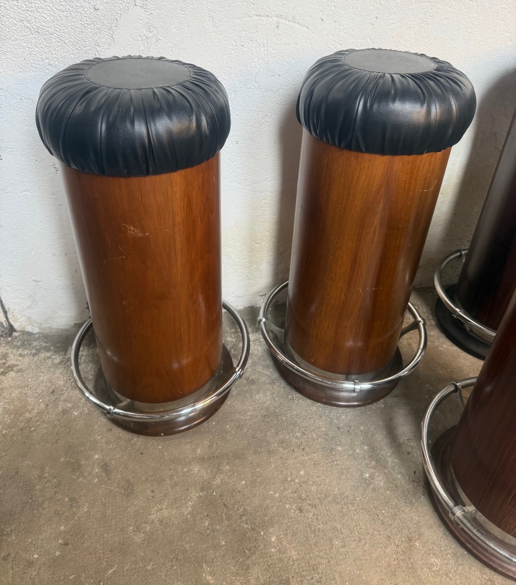 Set Of 5 Art Deco Style Stools Rosewood Chrome And Ski-photo-3