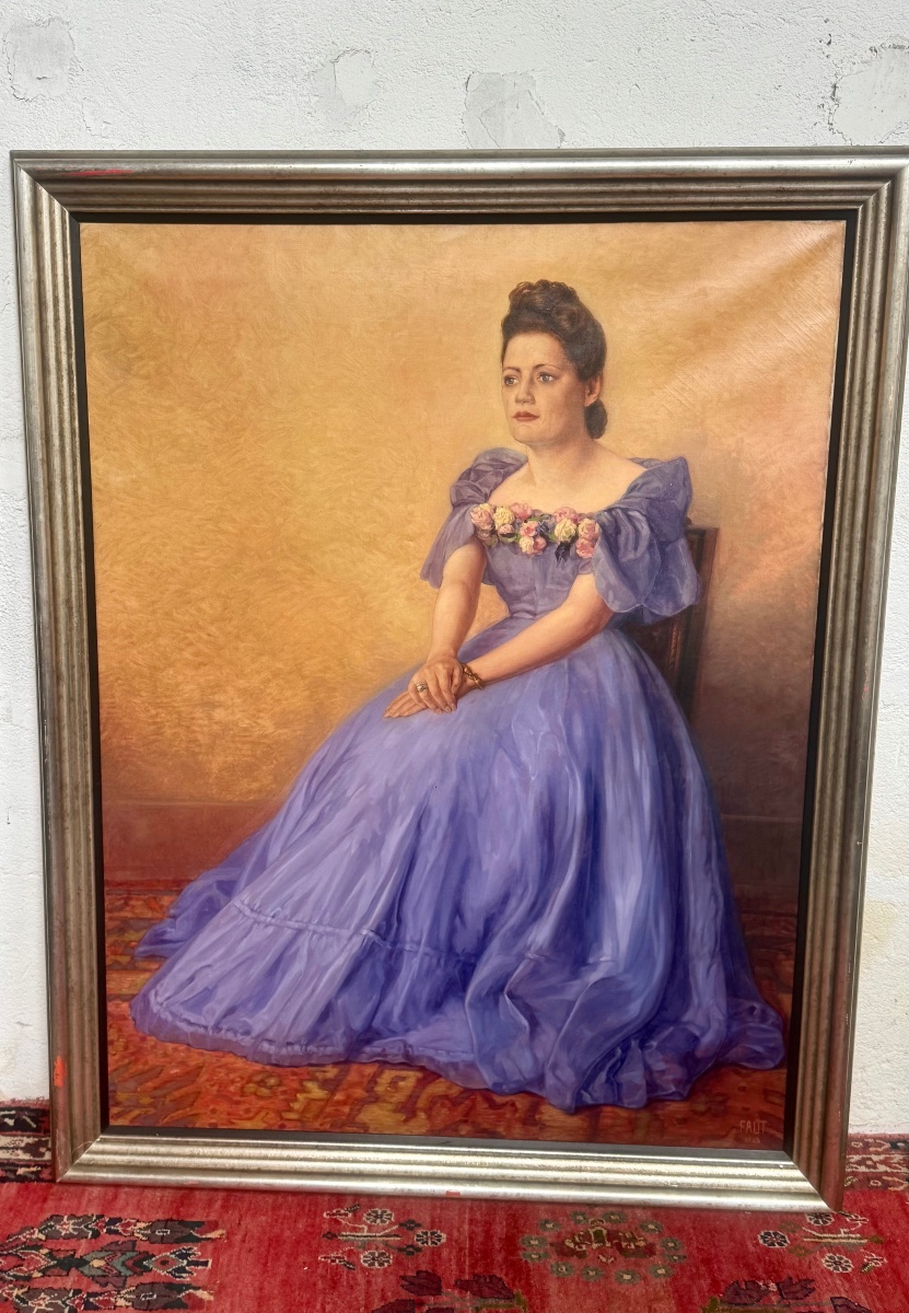 Large Framed Oil Portrait On Canvas-photo-3