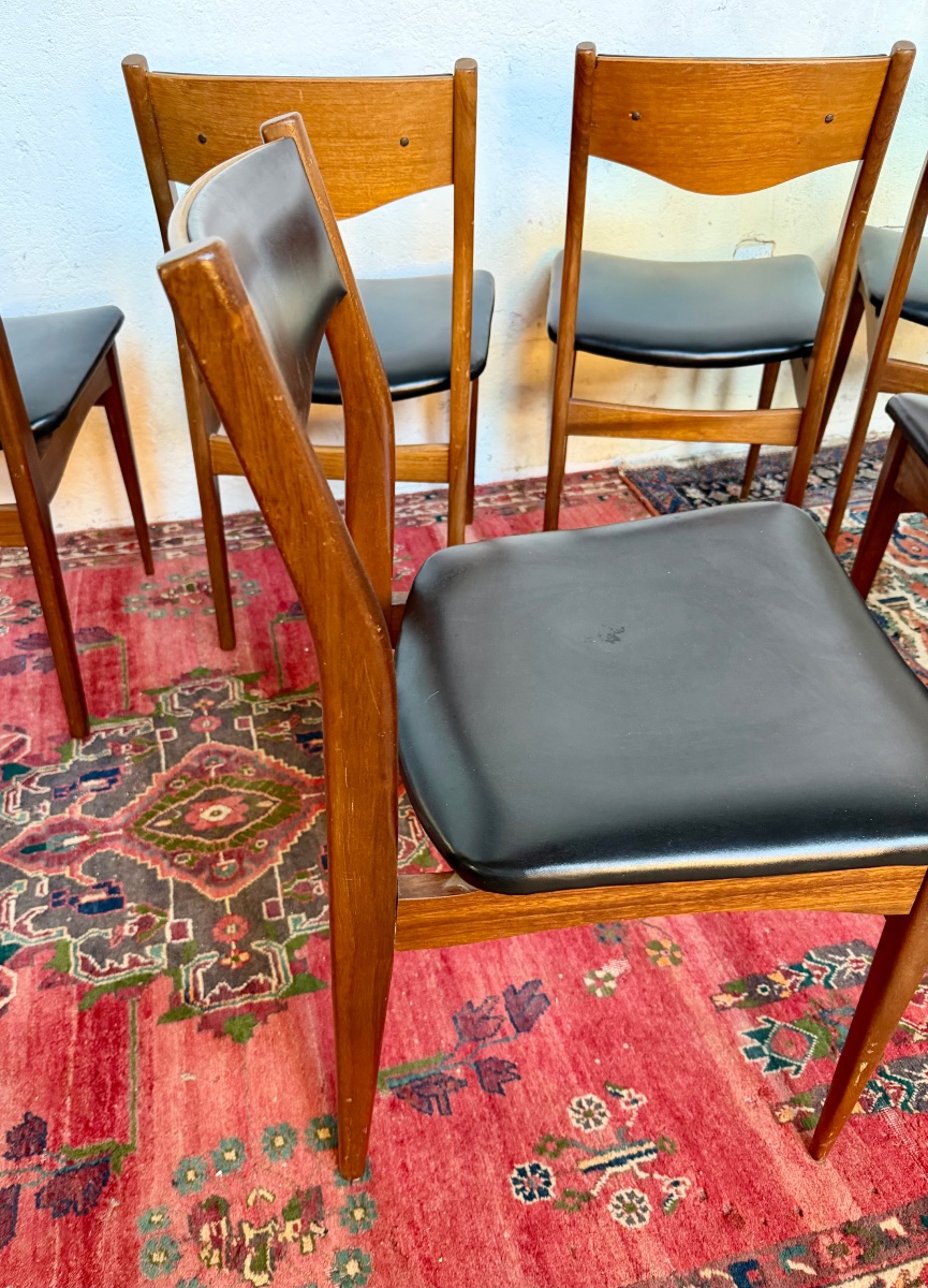 Set Of 6 Scandinavian Chairs In Teak And Black Skai-photo-3