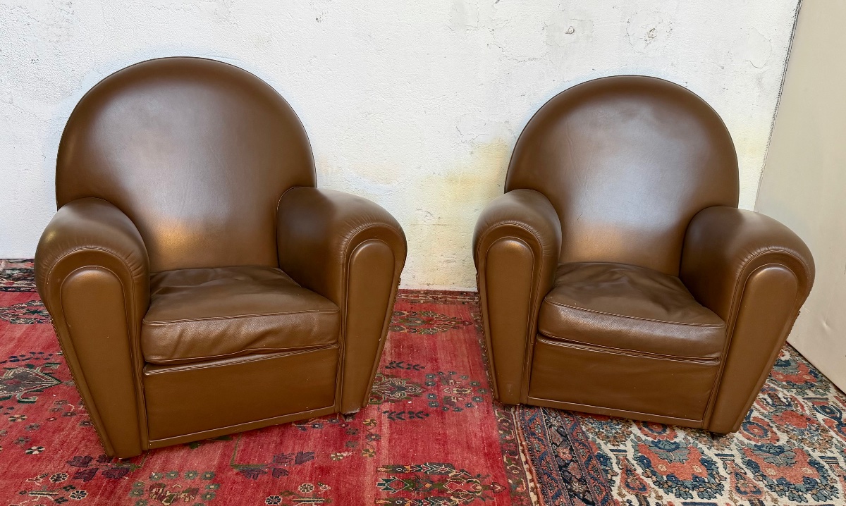 paire de fauteuils club cuir poltrona  Frau -photo-8