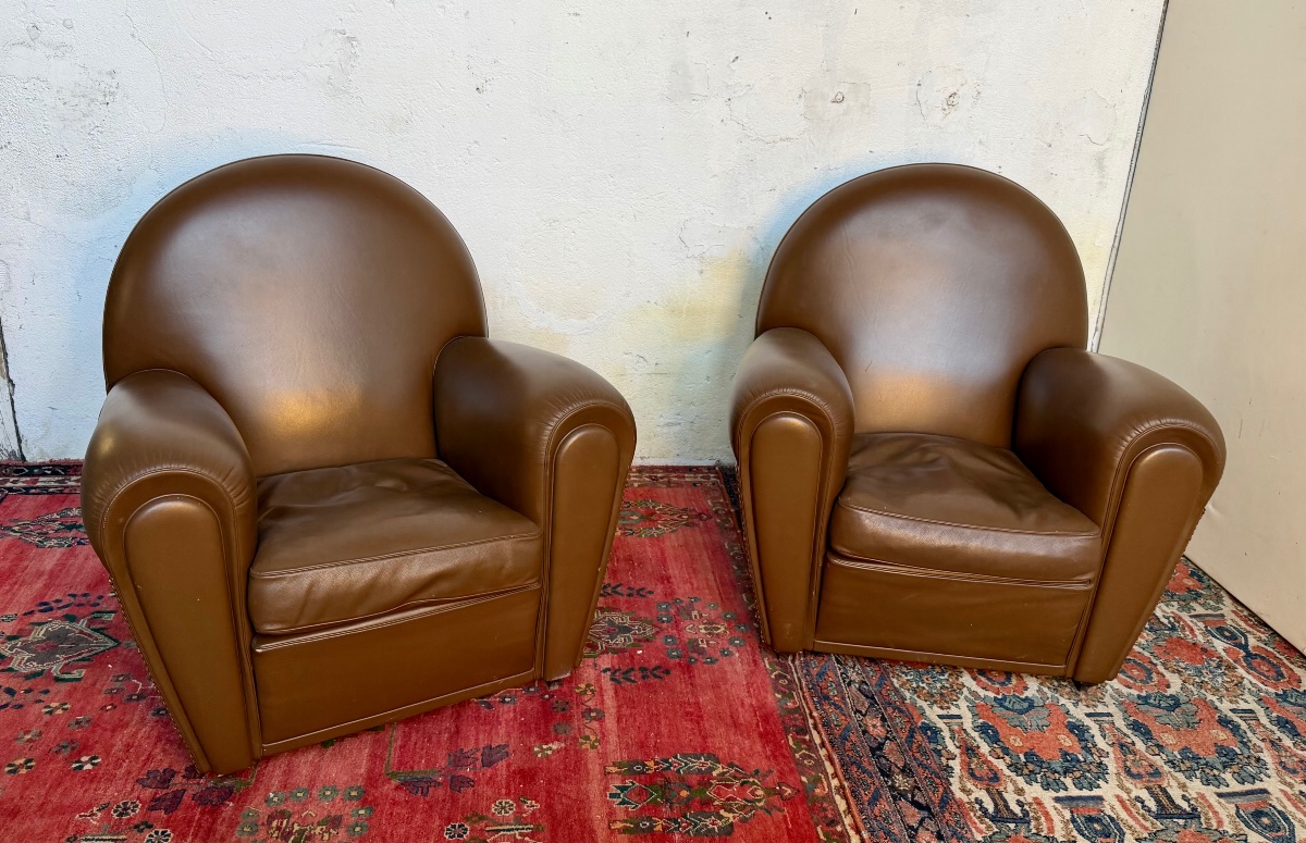 paire de fauteuils club cuir poltrona  Frau 