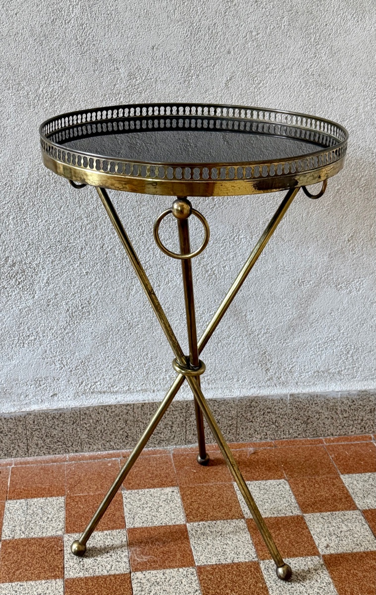 gueridon tripode en laiton doré circa 50 -photo-4