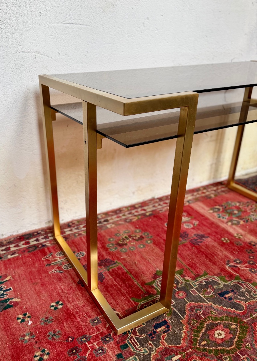 Brass And Smoked Glass Desk By Jansen -photo-2