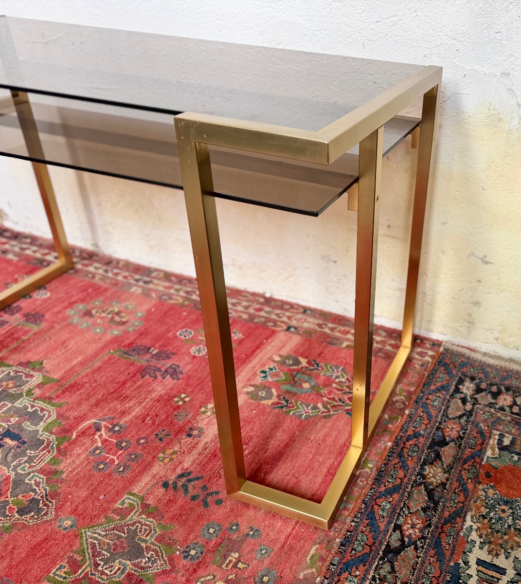 Brass And Smoked Glass Desk By Jansen -photo-4