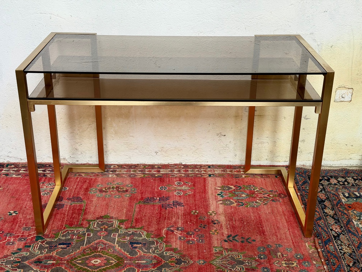Brass And Smoked Glass Desk By Jansen -photo-6