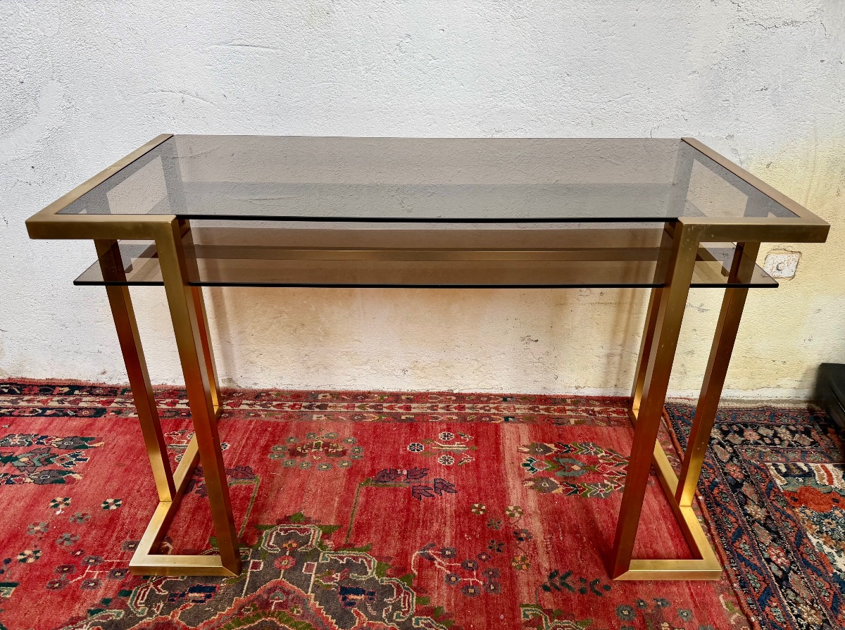 Brass And Smoked Glass Desk By Jansen -photo-7