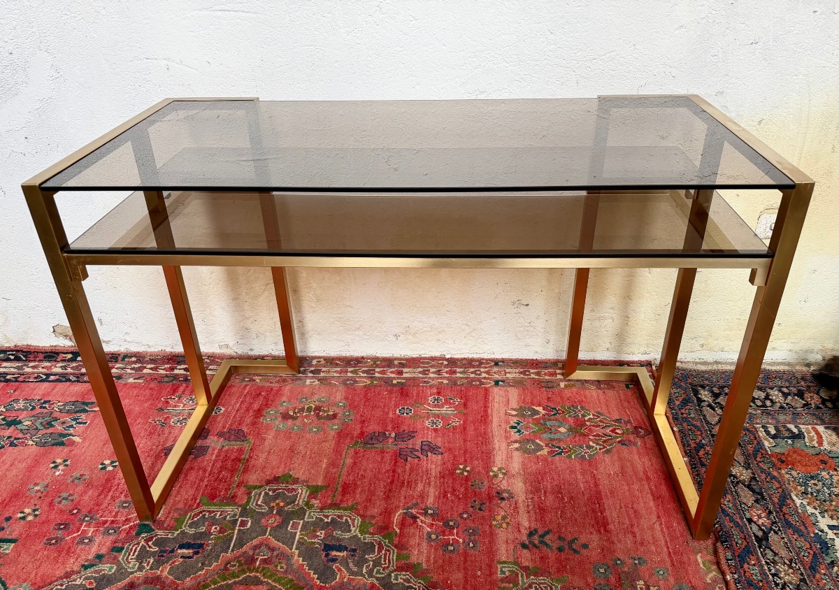 Brass And Smoked Glass Desk By Jansen -photo-8
