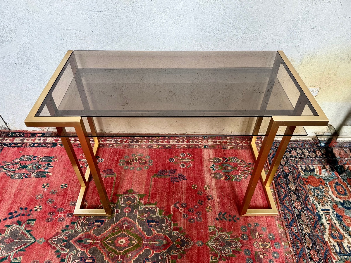 Brass And Smoked Glass Desk By Jansen 