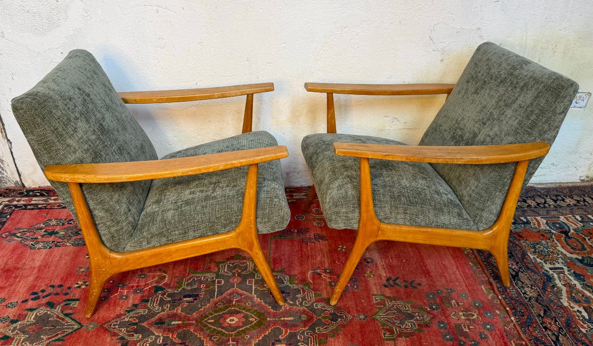 Pair Of Stella Armchairs, Refurbished