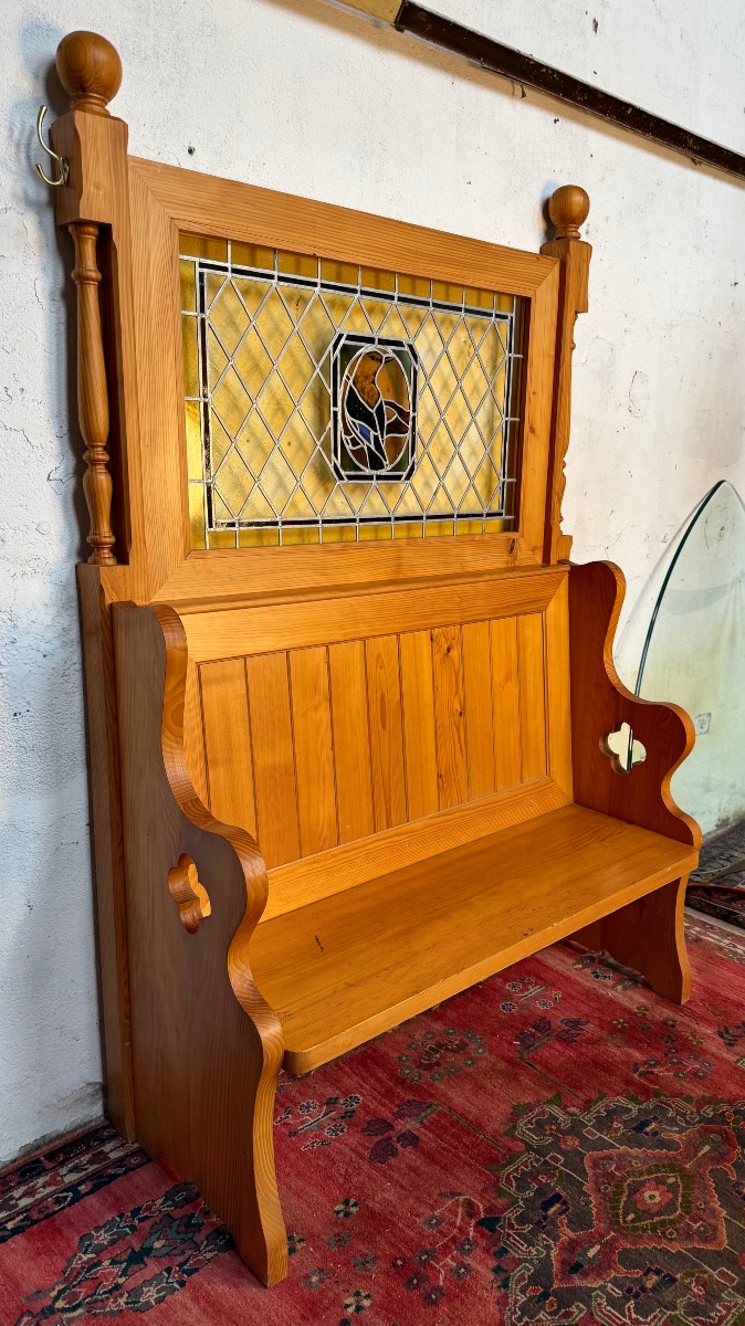 Partition Bench With Stained-glass Panel From The Mulhouse Brewery -photo-1