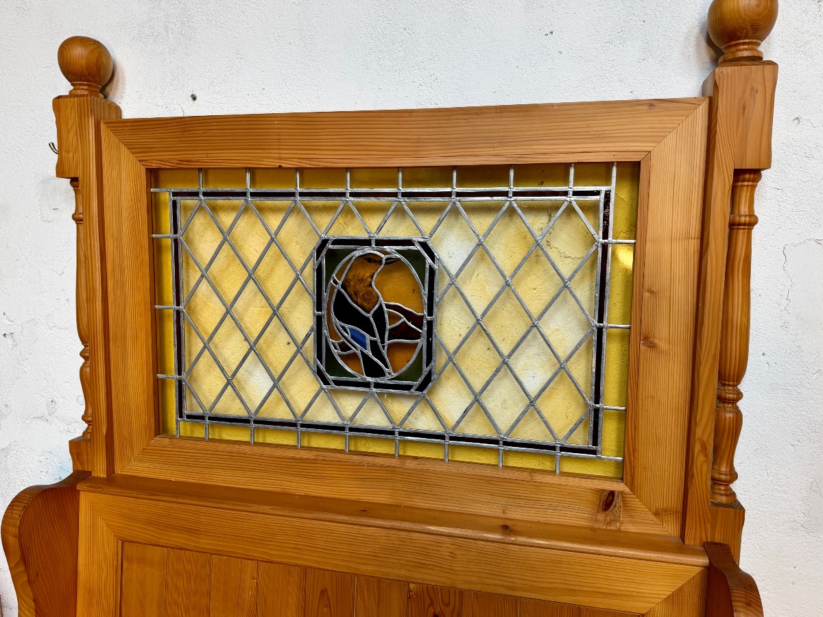 Partition Bench With Stained-glass Panel From The Mulhouse Brewery -photo-2